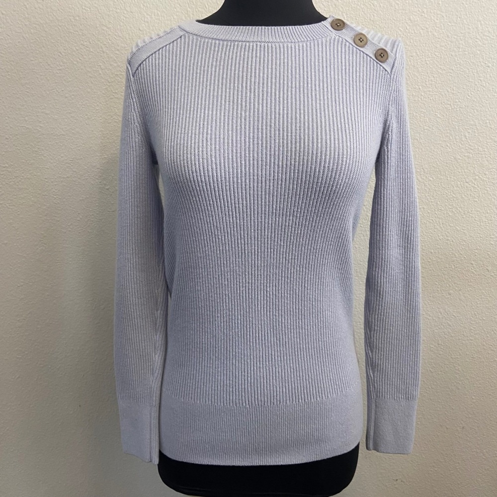 Banana Republic Womens Sweater Small Ribbed Knit Button Shoulder Lavender Blue